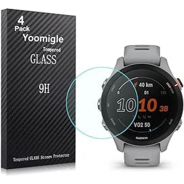 Yoomigle 4 Stück saderīgs ar Garmin Forerunner 255S Displayschutzfolie aus gehärtetem Glas für Garmin 255 S Smartwatch Displayschutzfolien Abdeckung Folien Glas AntiKratzer AntiFingerabdruck