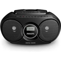 Philips Audio AZ215B/12 kompaktdisku skaņas iekārta (digitālā UKW, audioeingang, 3 vati, bezvadu skaņas iekārta) schwarz