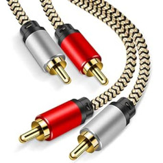 Hanprmeee 10m 2RCA Cable 10m Stereo 2 RCA Male to 2 RCA Male Nylon Braided Coaxial Cable Gold Plated Connectors for CD, DVD, Home Theater, TV, Speaker, Amplifier etc (10m)