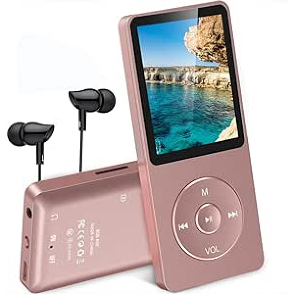 AGPTEK MP3 atskaņotājs, 8GB/16GB MP3 atskaņotājs 70 Stunden Wiedergabezeit MP3 atskaņotājs (8GB, Rosagold)