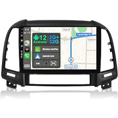 BXLIYER Android 12 IPS automašīnas radio, kas piemērots Hyundai Santa FE (2006-2012) - Iebūvēta CarPlay Android automašīna - Bezmaksas atpakaļgaitas kamera - 2G + 32G - 9 collas 2 DIN - DSP DAB stūres vadība WiFi Fast