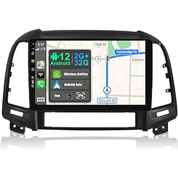 BXLIYER Android 12 IPS automašīnas radio, kas piemērots Hyundai Santa FE (2006-2012) - Iebūvēta CarPlay Android automašīna - Bezmaksas atpakaļgaitas kamera - 2G + 32G - 9 collas 2 DIN - DSP DAB stūres vadība WiFi Fast