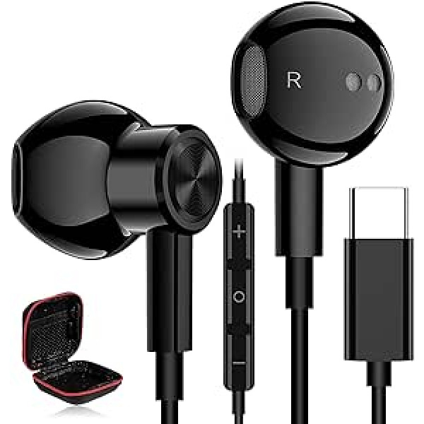 USB C austiņas priekš Samsung S24 Ultra A55 A35 A54 A34 S23 FE Ultra, In-Ear austiņas USB C savienojums ar kabeli Magnētiskās austiņas USB C austiņas ar mikrofonu priekš Poco X6 Pro Xiaomi 14 13T Pixel