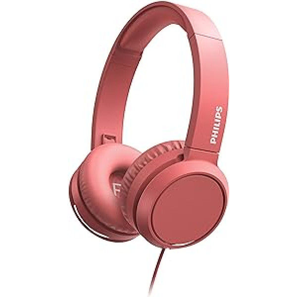 Philips audio ausīs ievietojamas austiņas ar mikrofonu (iebūvēta tālvadības pults, salokāms, leņķiskais savienojums, polsterēta siksna, trokšņu izolācija) — sarkans 2020/2021 modelis, viens izmērs, TAH4105RD/00