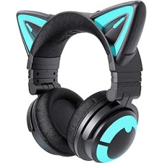 YOWU RGB Cat Ear austiņas 3G bezvadu 5.0 salokāmas spēļu austiņas ar 7.1 telpisko skaņu, iebūvētu mikrofonu un regulējamu apgaismojumu un efektu, izmantojot lietotni, C tipa uzlādes audio kabeli (melns)