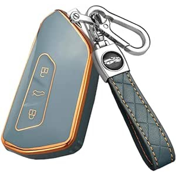 HIBEYO Smart Car Key Case Der VW Golf 8 Protective Key Case Cover TPU priekš VW ID.3 ID.4 Golf 8 Mk8 Seat Leon MK 4 Tarraco Ateca Skoda Octavia Key Fob 3 pogas Pelēks zils