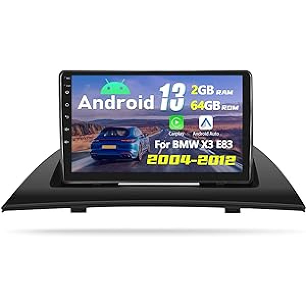 CAMECHO 2G + 64G Android 13 Car Radio priekš BMW X3 E83 2004-2012, 9 collu Touch Radio displejs ar bezvadu Carplay Android Car, Carplay stereo ar GPS WiFi HiFi Bluetooth FM/RDS SWC USB/AUX + AHD