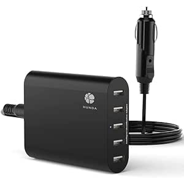 HUNDA Auto Ladegerät USB, 45W 9A KFZ Ladegerät 5-Port Schnell Aufladen (12V-24V) Automātiskā lādēšana it Smart Identifikation for iPhone X XS XR XS Max, iPad Pro Air Mini, Galaxy S9 S8 Plus, Huawei, XiaoMi