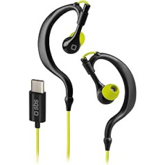 SBS Sport EARSET vadu austiņas, USB-C austiņas ar mikrofonu priekš Samsung, Oppo, Xiaomi un citiem, IPX5 ūdensizturīgas sporta austiņas ar 6 ausu aizbāžņiem.