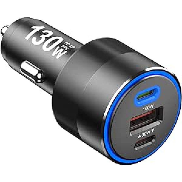 Cigarečių žiebtuvėlis USB C 130W, PD 100W PPS 45W 30W, 12V 24V automobilinis įkroviklis Cigarečių žiebtuvėlis automobilinis įkroviklis automobilinis adapteris, skirtas iPhone 14 13 Pro Samsung S22 S21 Ultra Note 20 iPad MacBook Pro Air nešiojam