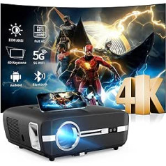 Spilgts LED projektors 1000 ANSI, 4K inteliģents mājas kinozāļu projektors WLAN griesti 1080P LCD Android projektors 5G WiFi Bluetooth bezvadu ar HDMI USB RJ45 LAN ports Tālummaiņa 4D Keystone korekcija Airplay