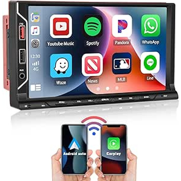 [Jaunākais] CAMECHO multivides uztvērējs 2 DIN ar bezvadu Apple CarPlay Android automobili, 7 collu skārienekrāns ar spoguļa saiti Bluetooth FM USB