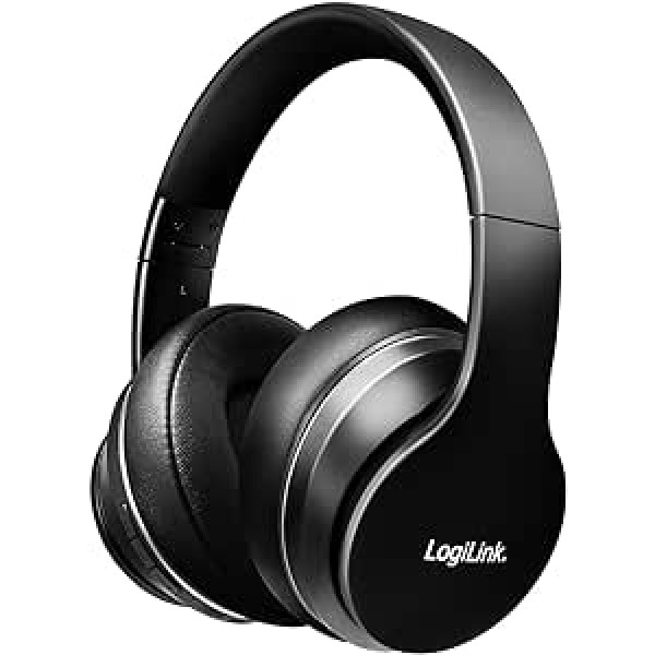 LogiLink BT0053 — Bluetooth V5.0 aktīvās trokšņu slāpēšanas (ANC) austiņas/austiņas ar aktīvo trokšņu slāpēšanas sistēmu un aizsargājošu transporta kastīti, lidmašīnas adapteris, aiz auss, melns