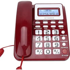 ASHATA Wired phone, wired phone with speaker voice recorder and caller ID display, calculator, large buttons, mute mode, dual interface (red)