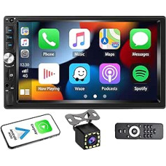 CAMECHO automašīnas radio 2 DIN ar vadu Carplay/Android automobili, automašīnas radio dubultā DIN ar spoguļa savienojumu Bluetooth brīvroku komplekts 7 collu ekrāna radio FM USB AUX + atpakaļgaitas kamera