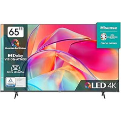 Hisense 65E7KQ QLED viedais televizors, 164 cm (65 collas), 4K, HDR10, HDR10+ dekodēšana, HLG, Dolby Vision, DTS Virtual, 60Hz panelis, Bluetooth, Alexa iebūvēts, VIDAA balss, melns