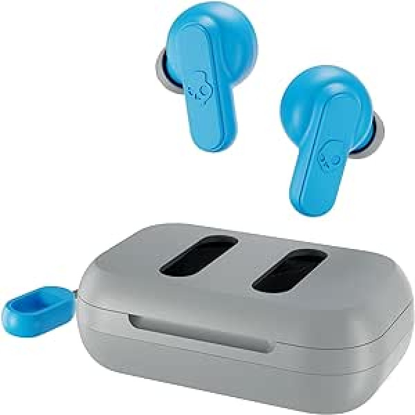 Skullcandy Dime 2 in-Ear bezvadu austiņas, 12 stundu akumulatora darbības laiks, mikro, saderīgas ar iPhone, Android un Bluetooth ierīcēm — pelēks/zils