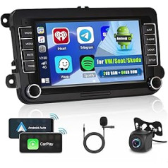 2+64G Hikity Android 13 automašīnas radio ar satelīta navigācijas ierīci VW Golf Polo Skoda Passat Wireless Carplay Android automašīnas radio ar ekrānu 7 collu skārienjutīgs displejs Bluetooth WiFi USB RDS/FM mikrofons + atpakaļgaitas kamera