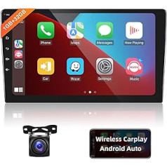 Carplay bezvadu Android automašīnas radio Android GPS navigācija 10,1 collas skārienekrāns 2 DIN automašīnas radio ar Bluetooth, WiFi, FM RDS radio, HiFi, AHD atpakaļgaitas kamera + mikrofons, stūres tālvadības pults