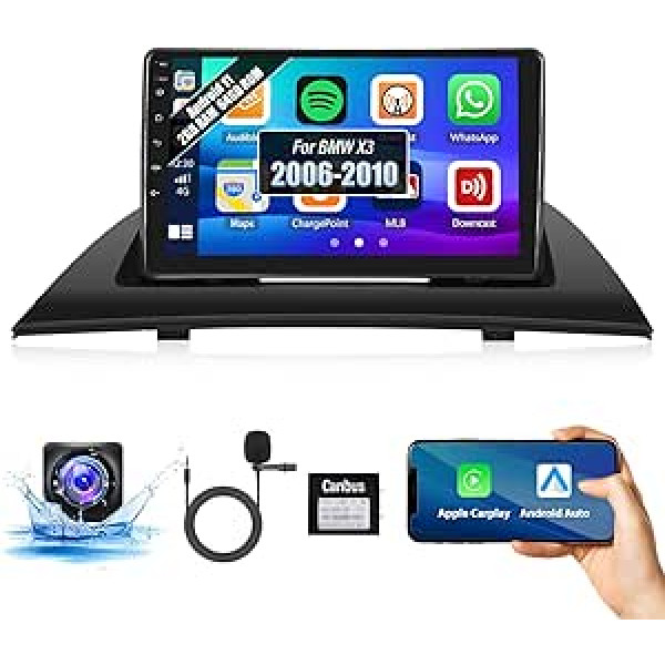 2G + 64G Android 13 automašīnas radio priekš BMW X3 E83 (2004-2012) ar Carplay bezvadu Android Car 9 collu skārienekrāna automašīnas radio ar GPS navigāciju HiFi FM / RDS WiFi Bluetooth un USB + atpakaļskata kameru un