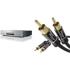 Yamaha CD-S303 - CD Player, Silver & KabelDirekt - 1 m - RCA Cable, 2 RCA to 2 RCA Stereo Audio Cable (Coaxial Cable, RCA Male/Male, Analogue or Digital, Black)