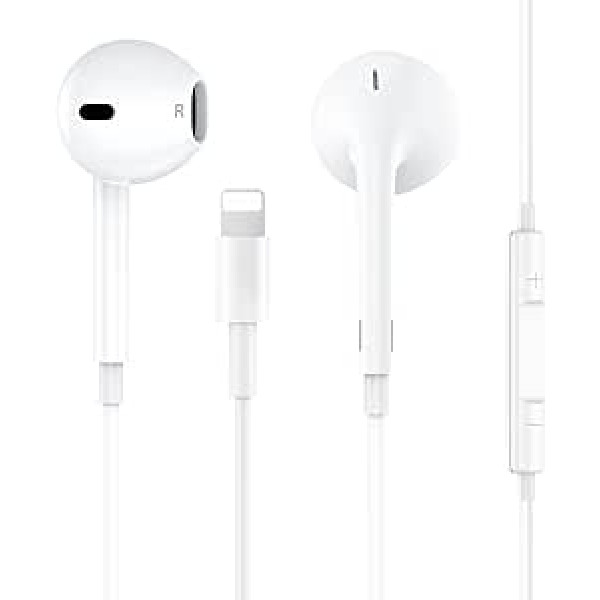 iPhone austiņām【Apple MFi sertificētas】In-Ear austiņas ar vadu stereo skaņu, Lightning austiņas ar skaļuma regulēšanu un mikrofonu, trokšņu izolācijas slāpēšanu, savietojams ar