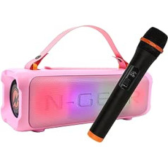 N-Gear Blazooka 703 Pink — pārnēsājams, bezvadu un mazs Bluetooth skaļrunis — iekļauts bezvadu mikrofons un disko apgaismojums — 100 vatu mūzikas kaste un 5 stundu atskaņošanas laiks