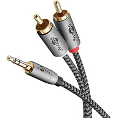 goobay 65290 Stereo RCA uz ligzdu 3.5 Aux Cable 5 m / HiFi Audio Aux kabelis viedtālrunim; Konsole; Sistēma/tekstila apvalks/apzeltīts