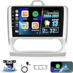 Android 13 Dual Din automašīnas radio, kas paredzēts Ford Focus 2004.–2011. gadam ar Carplay Android Car, 9 collu HD skārienekrāna radio atskaņotājs ar Bluetooth WiFi GPS FM EQ spoguļa saiti, dalīts ekrāns + atpakaļgaitas kamera