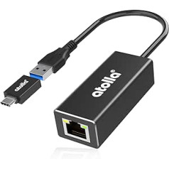 atolla USB eterneto adapteris, USB C Ethernet kabelis RJ45 1000 Mbps Pagamintas iš aliuminio, suderinamas su Macbook, Windows, Mac Pro, nešiojamuoju kompiuteriu, asmeniniu kompiuteriu ir kt.