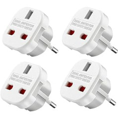 Fiotha Adapter UK uz ES, Pack of 4 Travel Adapters UK to EU, Adapter UK to DE, England to Germany Plug, UK Travel Adapter with Safety Lock for Francija, Īrija, Nīderlande, Polija, Zviedrija