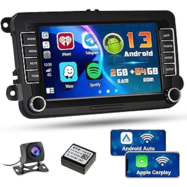 Hikity 2+64GB Android 13 Car Radio priekš VW Golf 5 Tiguan Touran Passat Polo Skoda Caddy Seat Radio Bezvadu Apple Carplay Android Car 7 collu skārienekrāns ar navigāciju WiFi Hi-Fi RDS FM SWC Canbus