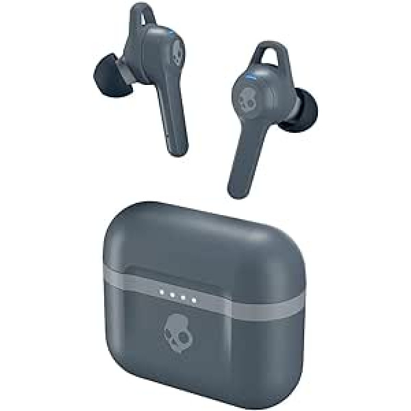 Skullcandy Indy Evo ieliekamās Bluetooth austiņas ar mikrofonu, True Wireless, sviedru, ūdens un putekļu izturīgas, kopējais akumulatora darbības laiks līdz 30 stundām — pelēks