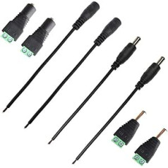 ZRUIZYAN 2 Pairs DC 12V Extension Cable 15cm + 2 Pairs DC Male Plug Plug - Multifunction Extension Cable DC Jack 5.5x2.1mm Female and Male for Power Supply