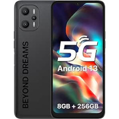 UMIDIGI F3 Pro 5G viedtālrunis (2023), 8 GB + 256 GB Android 13 mobilie tālruņi, 6,6 collu FHD+ ekrāns, 48 MP + 16 MP kamera, 6000 mAh akumulators Android viedtālrunis, sejas ID/Dual 5G/NFC/FM/GPS, melns