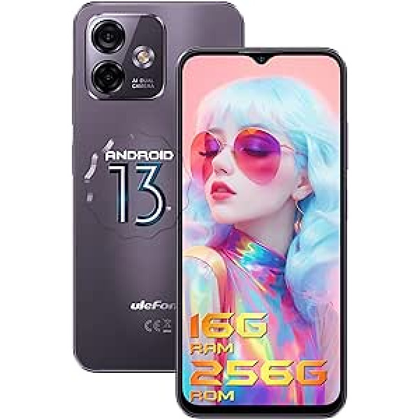 Ulefone mobilais tālrunis bez līguma piezīmes 16 Pro 16 GB + 256 GB/SD-256 GB 50 MP kamera 6,52 collu astoņkodolu Android 13 viedtālrunis bez līguma, 4400 mAh mobilais tālrunis bez Simlock — 4G divu SIM kartu GPS OTG