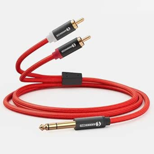 ANNNWZZD RCA uz ligzdu 6,3, 6,3 mm stereo ligzda līdz 2 RCA Y sadalītājiem Audio kabelis skaņai, pastiprinātājs, elektriskā ģitāra, elektroniskā tastatūra 1 m