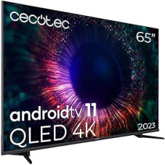 Cecotec TV QLED 65” Smart TV V1+ Serie VQU11065. 4K UHD, Android 11, Frameles Design, MEMC, Dolby Vision und Atmos, Subwofer, HDR10, Modell 2023