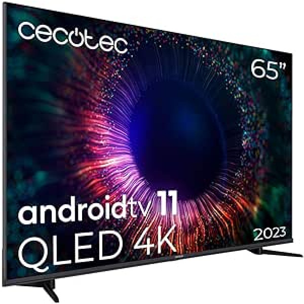 Cecotec TV QLED 65” Smart TV V1+ Serie VQU11065. 4K UHD, Android 11, Frameles Design, MEMC, Dolby Vision und Atmos, Subwofer, HDR10, Modell 2023