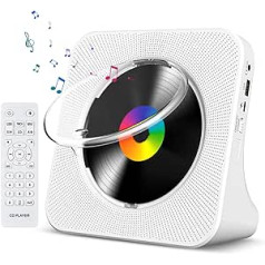 CD atskaņotājs ar Bluetooth Gueray portatīvo kompaktdisku atskaņotāju, galddatoru pie sienas stiprināms CD atskaņotājs, iebūvēts HiFi skaļrunis ar LCD displeju mājas audio Boombox FM radio USB tipa C MP3 mūzikas atskaņotājs