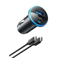 Anker USB C automobilinis įkroviklis (52,5 W), 323 dviejų jungčių mobiliojo telefono įkroviklis su PowerIQ 3.0, greito įkrovimo galia, suderinamas su Samsung Galaxy S23/22/iPhone 14/13 Google Pixel Sony LG (su USB-C