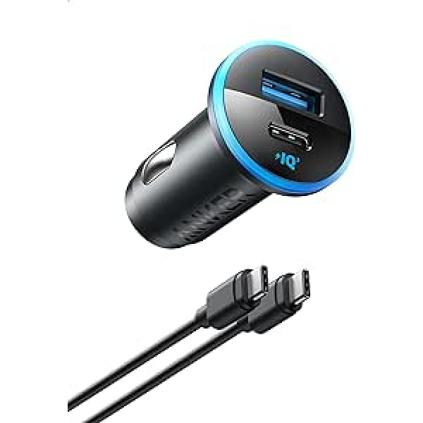 Anker USB C automašīnas lādētājs (52,5 W), 323 divportu mobilo tālruņu lādētājs ar PowerIQ 3.0, ātras uzlādes jauda, saderīgs ar Samsung Galaxy S23/22/iPhone 14/13 Google Pixel Sony LG (ar USB-C