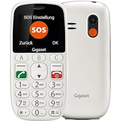 Gigaset GL390 balts GSM mobilais tālrunis senioriem ar SOS avārijas zvana pogu, liels 2,2 collu krāsu displejs, ērti lietojamas lielas vienas pogas, saderīgs ar dzirdes aparātu, kompakts mobilais tālrunis