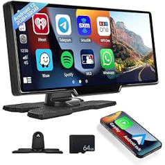 8Core 2G + 32G CAMECHO Android 12 WiFi portatīvā paneļa kamera ar navigācijas sistēmu, 10.26 automašīnas radio skārienjutīgs displejs ar CarPlay Android automašīnas WiFi FM spoguļa saiti, atbalsta DVR TF AUX-IN atpakaļgaitas kameru