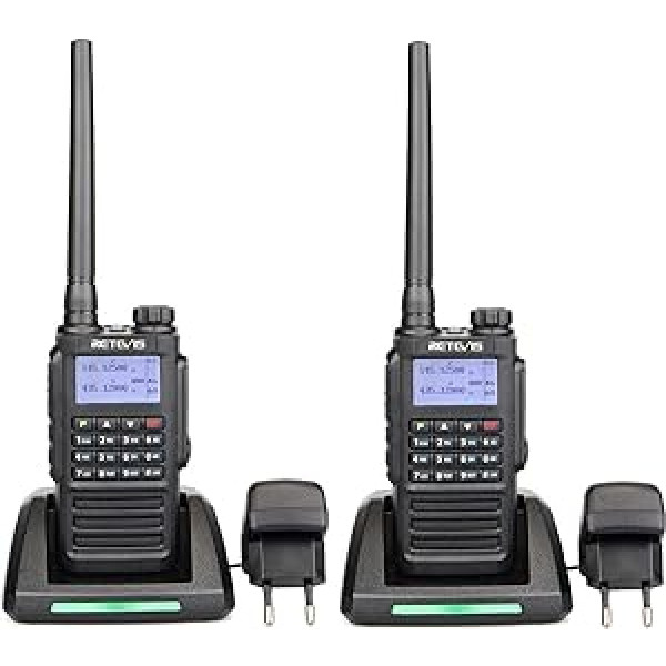 Retevis RT87 rācija ūdensnecaurlaidīga IP67, 128 kanālu divjoslu kanāli, FM radio, DTMF signalizācija ar Roger Beep LCD displeju, profesionāla rācija (melna, 2 iepakojumā)