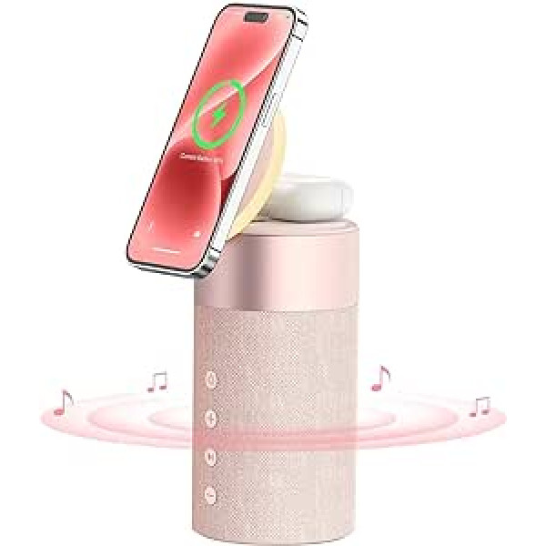 COLSUR Bluetooth skaļrunis, Mag-Safe bezvadu lādētājs, Bluetooth skaļrunis ar nakts gaismu, 2-in-1 magnētiskais bezvadu lādētājs iPhone 14/13/12 sērijai, AirPods Pro/3/2