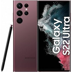 Samsung Galaxy S22 Ultra, Android viedtālrunis bez līguma, 6,8 collu dinamisks AMOLED displejs, 5000 mAh akumulators, 256 GB/12 GB RAM, bordo, ieskaitot -