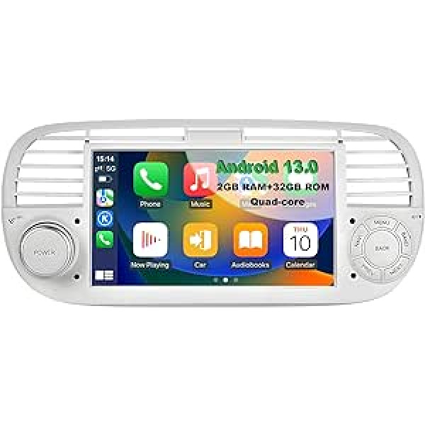 NVGOTEV Android 13 automašīnas radio, kas paredzēts Fiat 500 2007-2015 ar 7 collu IPS skārienekrānu WiFi Bluetooth RDS FM DAB+ SWC GPS navigācijas atbalsts bezvadu Carplay Android Car (četrkodolu, 2GB RAM + 32GB ROM Cream)