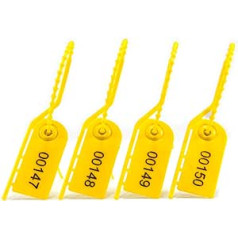 100 „Pull Tite“ plastikinis tamperis, nuplėšiamas saugos etiketės Kabelių raiščiai, sunumeruoti gesintuvo bagažui, 210 mm (geltona)