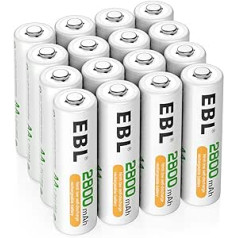 EBL 16 Pack pakraunamos baterijos 2800mAh AA AA NI-MH baterija 1200 įkrovimo ciklų mažas savaiminis išsikrovimas su laikymo dėžute